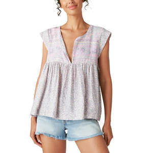 Lucky Brand Printed Flutter Sleeve Top - Lilac Multi
